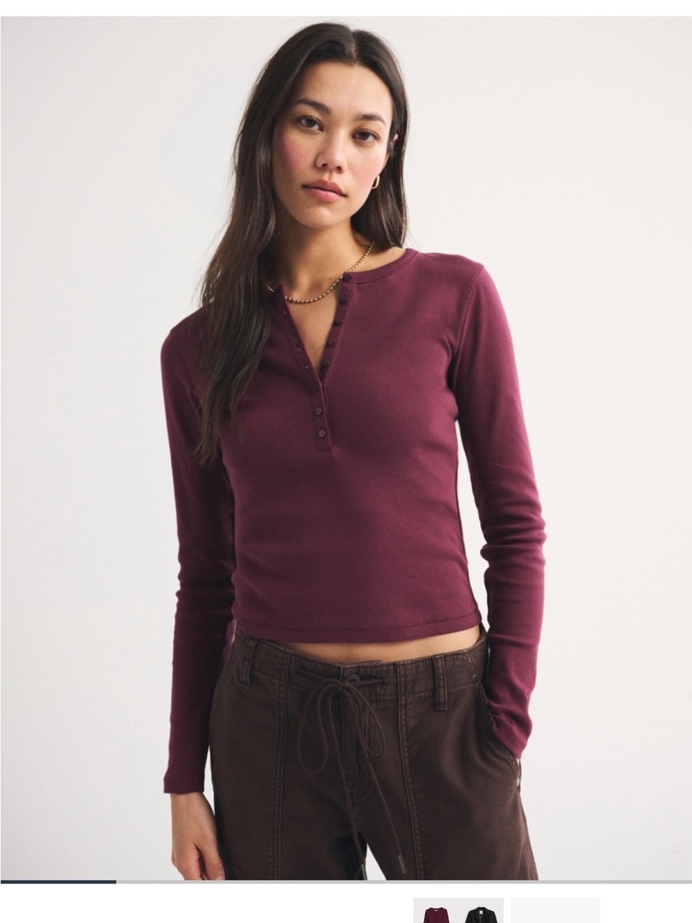 Abercrombie & Fitch Long Sleeve Vintage Jersey Henley Maroon